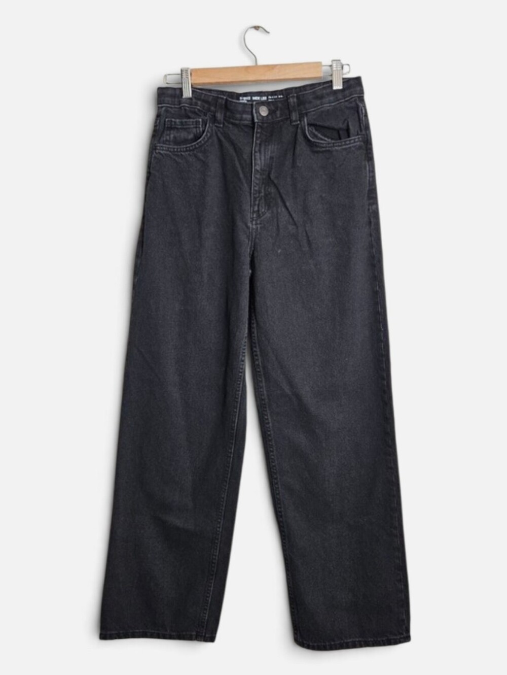 Primark Girls Black Wide Leg Jeans Size 14-15 High Waist Like New